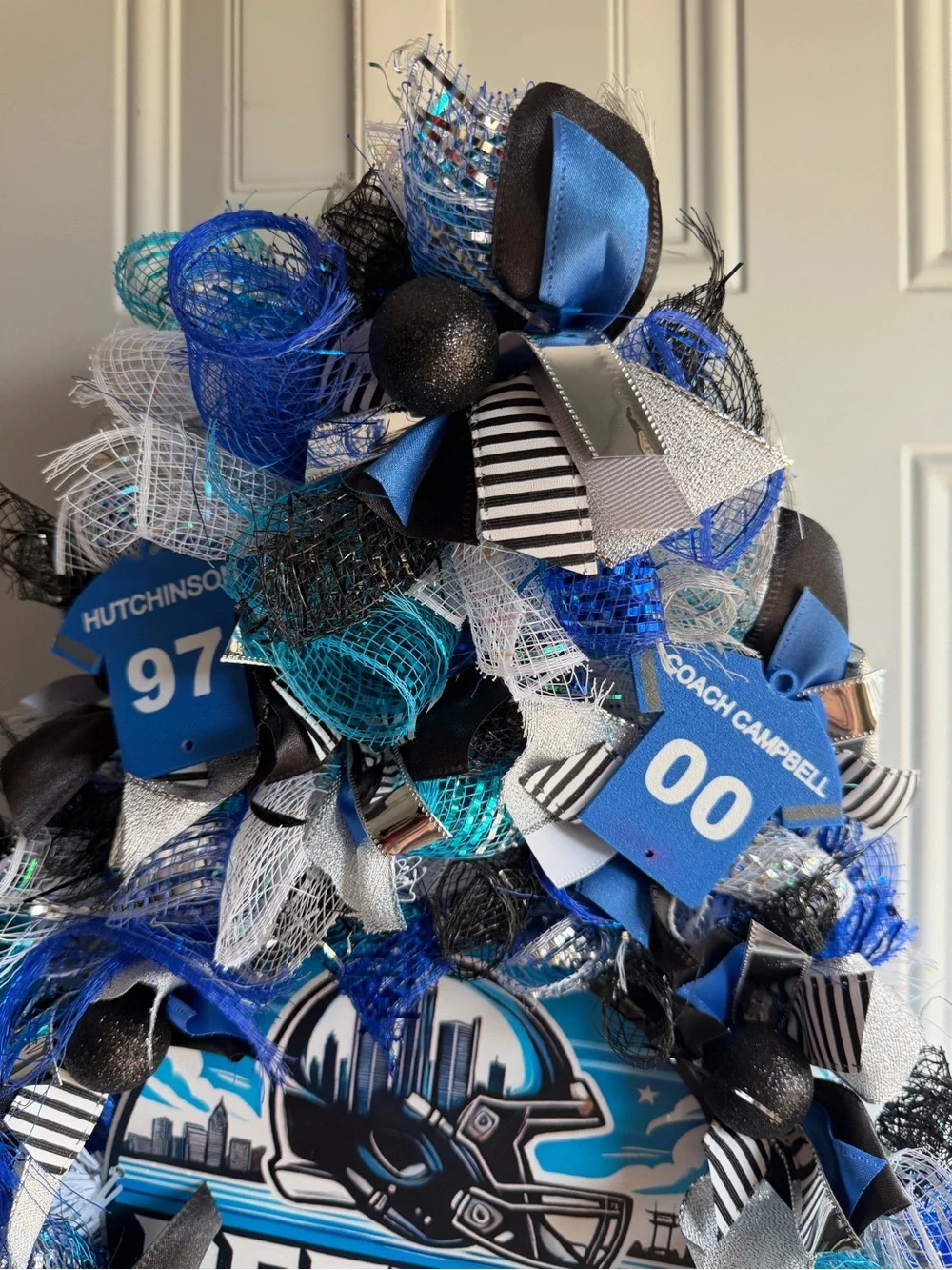 Detroit Football Themed Door Swag Wreath Handmade Hutchinson St. Brown Wright